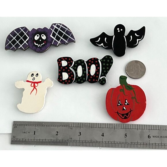 Set Of 5 Hand-Painted Halloween Pins Pin Ghost Bat Pumpkin Boo! Lot Teacher - Picture 2 of 3